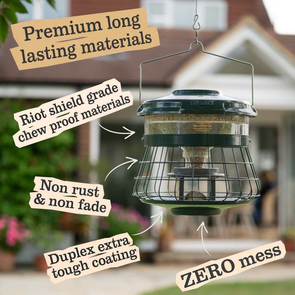 SKY-HOPPER PRO Squirrel & All Large Bird Proof No Mess Year-Round Bird Feeder